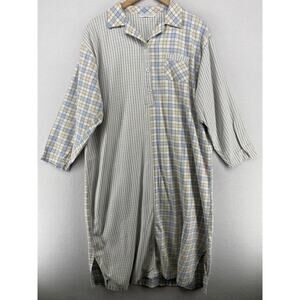 CAROLE HOCKMAN Sleepshirt XL NIghtgown Plaid Patchwork Button Up PJ Ivory Blue